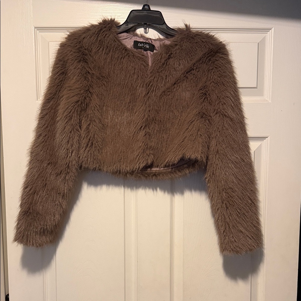 fab'rik Brown Faux Fur Jacket